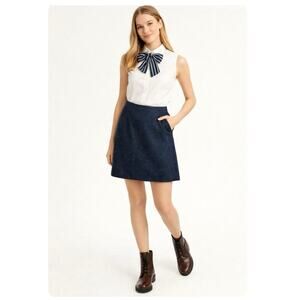 NWT Joules Hannah Tweed Wool Blend Skirt with Pockets Sz 12 Navy Confetti